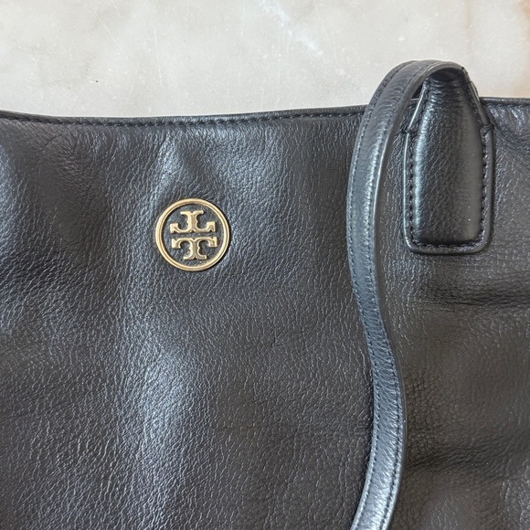 Tory Burch Michelle Leather Black Tote Bag Gold Logo - Picture 9 of 14